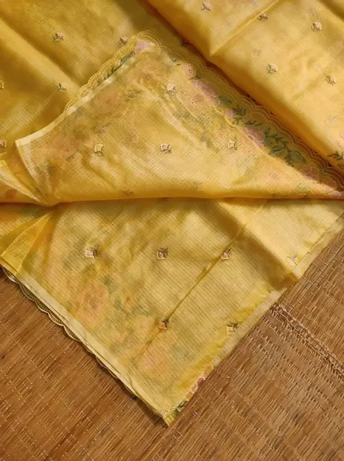 Graceful Charm: Handcrafted Kota Doria Saree with Intricate Embroidery